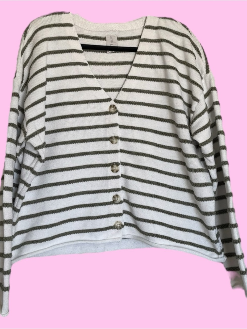 Joie White & Olive Striped V-Neck Button Cardigan